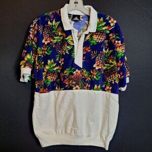 Vintage Kennington Terry Cloth Shirt Pineapple Poly Cotton Medium Collared Korea